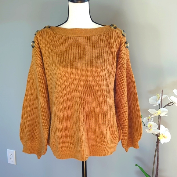 Francesca's E&M Cognac Sweater with Button Detail - Size: L - Picture 2 of 10